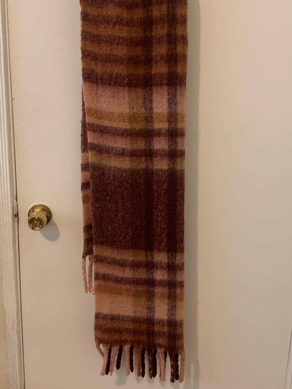 Steve Madden Plaid Accent Scarf in Brown & Pink